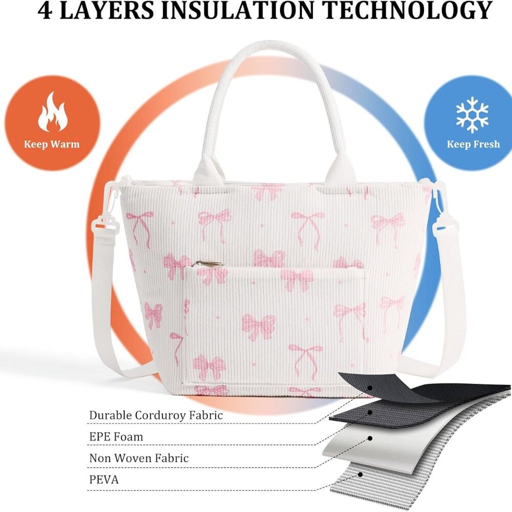 Lunch Bag For Women Adult Large Insulated Lunch Box Girl Cute Corduroy Lunch Tot View 4